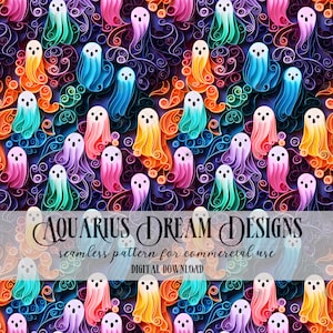 Rainbow Halloween Seamless File, Quilling Rainbow Ghost Seamless Pattern, Halloween Pattern, Quilling Halloween Seamless, Ghosts Seamless
