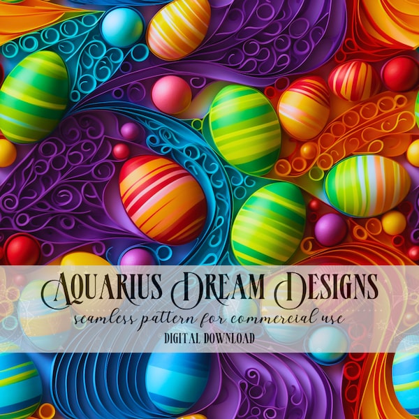 Quilling Seamless File, Quilling Easter Eggs Seamless Pattern, Rainbow Easter Egg Seamless, Rainbow Easter Eggs Digital File Easter Seamless