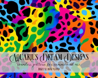 Modello senza cuciture con stampa leopardata arcobaleno, file senza cuciture con stampa leopardata al neon, modello con stampa leopardata, tessuto senza cuciture con stampa leopardata arcobaleno
