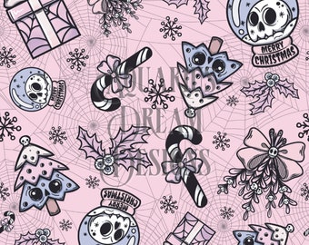 Pastelgothpatroon - griezelig kerst naadloos patroon voor stof en sublimatie - spookachtig kerstpatroon - gotisch kerstpatroon