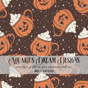 Retro Halloween Seamless Pattern, Pumpkin Spice Seamless File, Retro Pumpkin Spice Fall Seamless PNG, Pumpkin Spice Digital Fabric Design