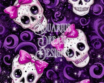 Cute Coquette Skulls Seamless Pattern, Coquette Halloween Seamless File, Girls Seamless Halloween Pattern, Girly Halloween Coquette Seamless