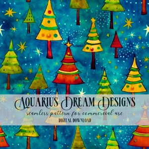 Watercolor Christmas Trees Seamless File, Christmas Tree Seamless Pattern, Christmas Trees Digital File, Christmas Seamless for Fabric
