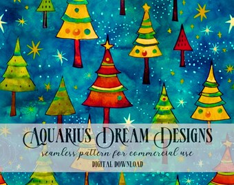 Watercolor Christmas Trees Seamless File, Christmas Tree Seamless Pattern, Christmas Trees Digital File, Christmas Seamless for Fabric