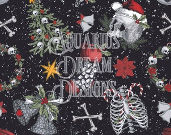 Naadloos gotisch kerstpatroon - griezelig kerstpatroon voor stof of sublimatie - schattig naadloos kerstpatroon - gotisch patroon