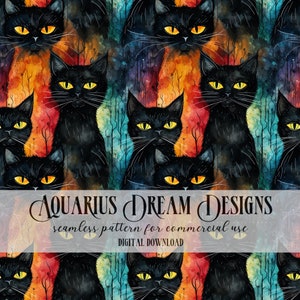 Naadloos Halloween-bestand, alcoholinkt zwarte katten naadloos patroon, Rainbow Cat Halloween-patroon, Halloween Cat naadloos herhalend patroon