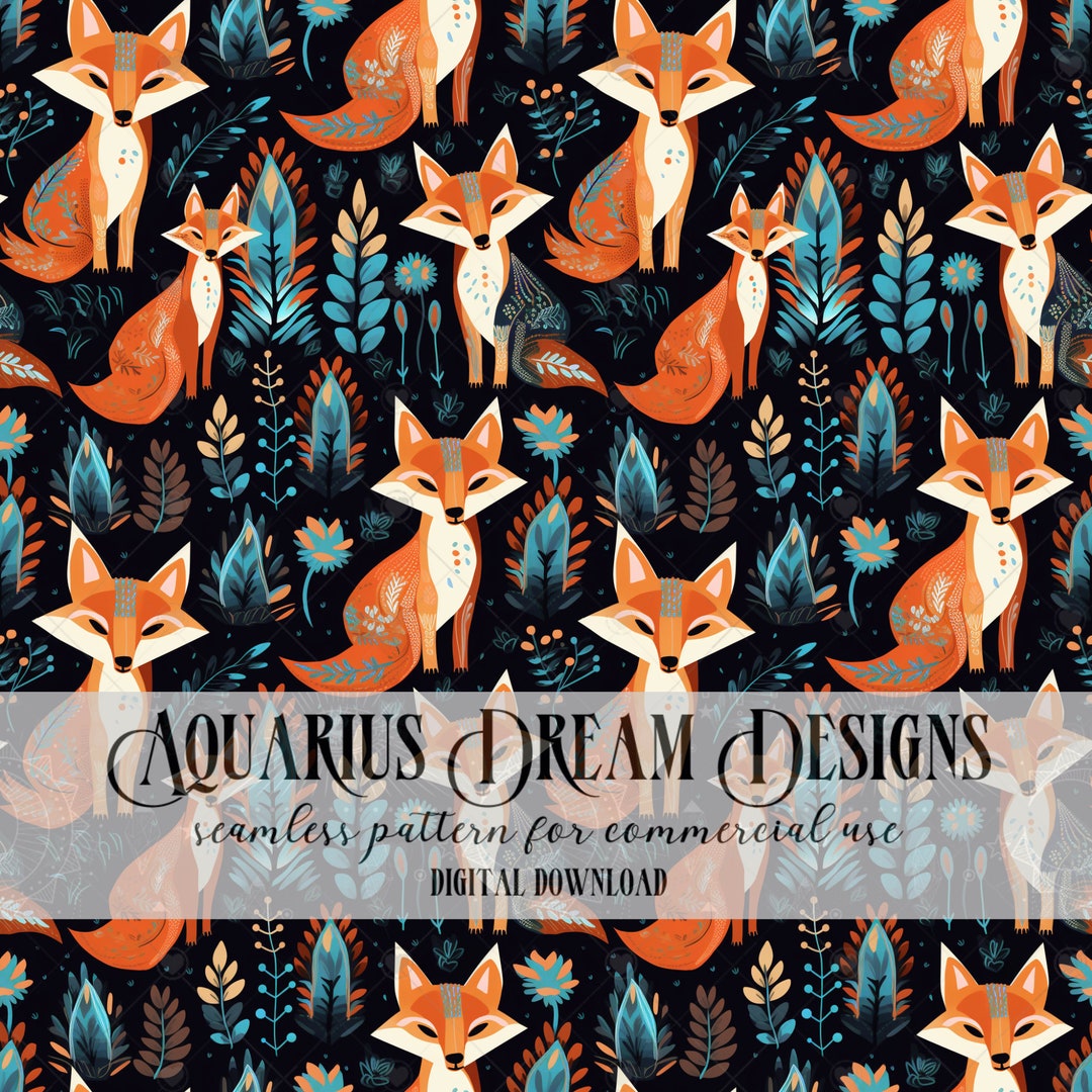 Fox Seamless File, Boho Foxes Pattern, Boho Fox Seamless Pattern, Fox ...