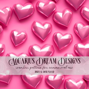 Valentines Seamless Pattern, Hot Pink Heart Seamless File, Metallic Hearts Seamless, Valentine Hearts Pattern, Valentine Seamless Hearts