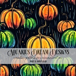 Halloween Seamless File, Glowing Pumpkin Seamless Pattern, Halloween Pattern, Neon Pumpkin Pattern, Repeating Pattern for Sublimination