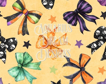 Coquette Halloween Seamless File, Halloween Coquette Seamless Pattern, Halloween Bows Digital Fabric Design, Seamless Halloween Pattern