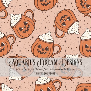 Retro Halloween Seamless Pattern, Pumpkin Spice Seamless File, Retro Pumpkin Spice Fall Seamless PNG, Pumpkin Spice Digital Fabric Design
