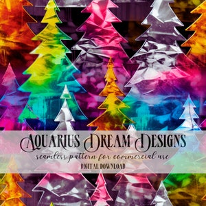 Christmas Seamless Pattern, Textured Christmas Tree Seamless File, Christmas Tree Repeating Pattern, Rainbow Christmas Trees Seamless