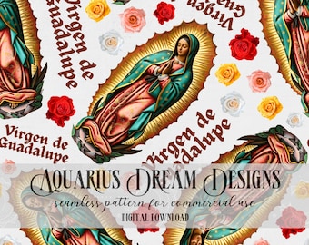 Virgen de Guadalupe Seamless Pattern, Our Lady of Guadalupe Seamless File, Catholic Seamless Pattern, Seamless Mexican Pattern