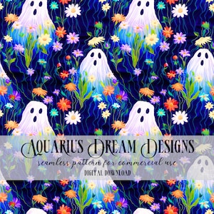 Embroidery Seamless File, Embroidery Halloween Seamless Pattern, Embroidery Ghosts Seamless, Halloween Embroidery, Fabric Ghost Embroidery