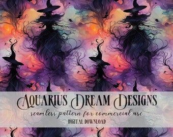 Fichier sans couture Halloween, encre d'alcool sorcières sans couture, motif Halloween sorcière arc-en-ciel, motif répétitif sans couture sorcière Halloween