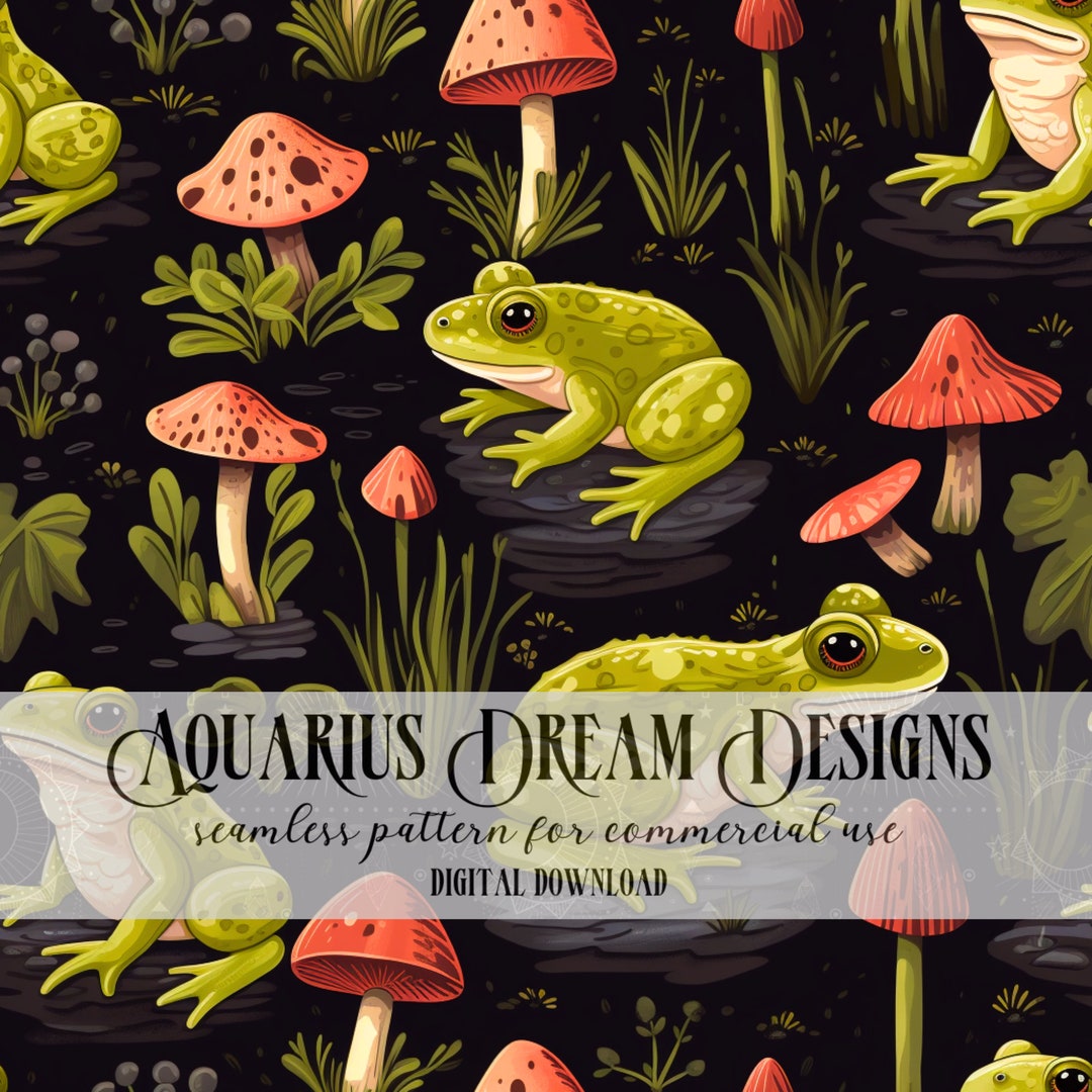 Cottagecore Seamless File, Frog Seamless, Mushroom Seamless Pattern
