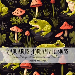 Cottagecore Seamless File, Frog Seamless, Mushroom Seamless Pattern, Cottagecore Repeating Pattern, Frog Digital File, Mushroom Pattern