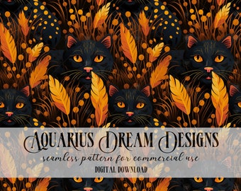 Halloween Seamless File, Black Cat Seamless Pattern, Halloween Cat Pattern, Cute Cat Digital, Halloween Pattern for Fabric and Sublimination