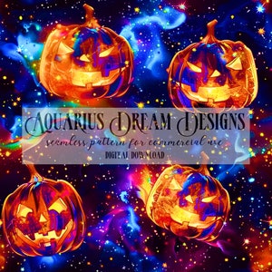 Halloween Seamless File, Cosmic Pumpkin Seamless Pattern, Halloween Pattern, Neon Pumpkin Pattern, Repeating Pattern for Sublimination