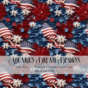 Quilling Seamless File, Patriotic Seamless, Quilling Patriotic Repeating Pattern, July 4th Seamless Pattern, 4th of July Digital Paper