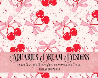 Coquette Cherries Seamless File, Coquette Seamless Pattern, Coquette Bows Seamless, Cute Girls Seamless Pattern for Fabric and Sublimination
