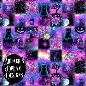 Fichier sans couture pour patchwork d'Halloween, modèle sans couture de chats noirs d'Halloween, citrouilles d'Halloween sans couture PNG, couette d'Halloween sans couture PNG