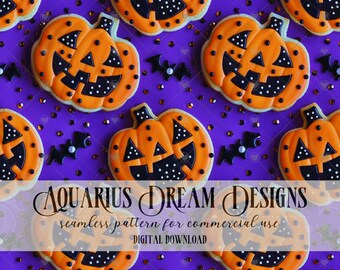 Halloween Cookie Seamless File, 3D Halloween Seamless Pattern, Halloween Cookie Sprinkles Seamless PNG, Halloween Seamless for Fabric Design