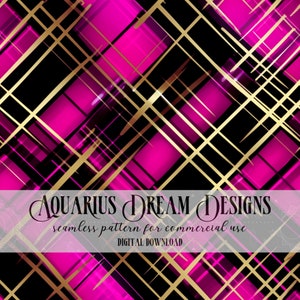 Gold and Pink Seamless Pattern, Hot Pink Plaid Seamless File, Valentines Day Digital File, Valentines Pattern for Fabric, Pink Pattern Plaid