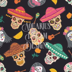 Day of the Dead Seamless Pattern - Sugar Skull Pattern for Fabric or Sublimination - Day of the Dead Pattern - Sugar Skull Repeating Pattern