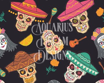 Day of the Dead Seamless Pattern - Sugar Skull Pattern for Fabric or Sublimination - Day of the Dead Pattern - Sugar Skull Repeating Pattern