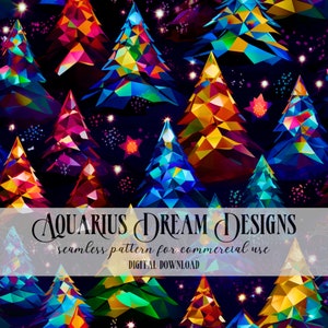 Christmas Seamless Pattern, Rainbow Gemstone Christmas Tree Seamless File, Christmas Tree Repeating Pattern Rainbow Christmas Trees Seamless