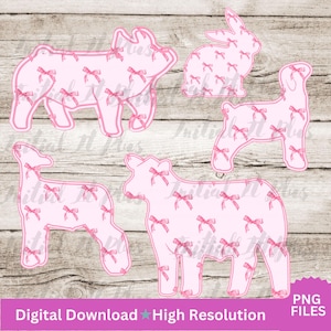 BUNDLE Coquette Bow Show animals digital file, Stock show pig, Show cow PNG, Show Life goat PNG, Show Lamb, Digital Download Sublimation