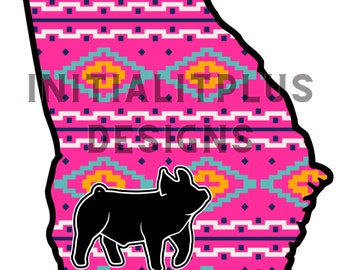 Georgia Aztec Show Pig PNG, Sublimation Design (Digital Download)