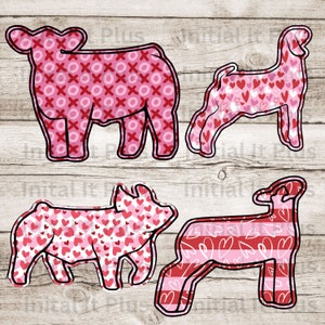 BUNDLE Valentine show pig digital file, Stock show cow, Show goat PNG, Show Life lamb PNG Digital Download Sublimation