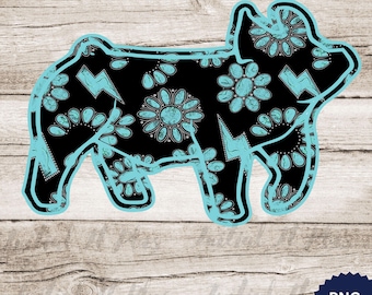 Turquoise Show Pig PNG, Floral Design (Digital Download