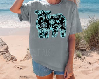 Turquoise show cow digital file, Stock show cow, Show cow PNG, Show Life PNG Digital Download Sublimation