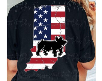Indiana American flag show pig digital file, Stock show pig, Show pig PNG, Show Life Pig PNG Digital Download Sublimation