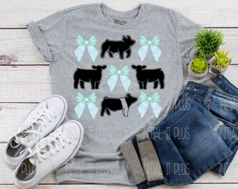 Coquette Bow Show Cow and Pig digital file, Stock show pig, Show cow PNG, Show Life goat PNG Digital Download Sublimation