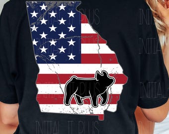 Georgia American flag show pig digital file, Stock show pig, Show pig PNG, Show Life Pig PNG Digital Download Sublimation
