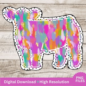 Colorful show Cow digital file, Stock show life, Show pig PNG, Show Life cow PNG Digital Download Sublimation