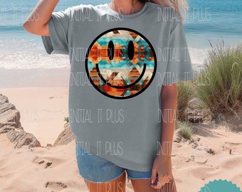 Retro PNG Aztec Smiley Face PNG Bohemian PNG Western Smile Face Shirt Transfer Sublimation Digital Smile Wall Art