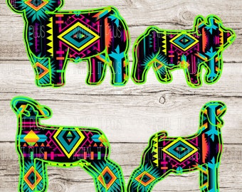 BUNDLE Neon show animals digital file, Stock show life, Show pig PNG, Show Life cow PNG Digital Download Sublimation