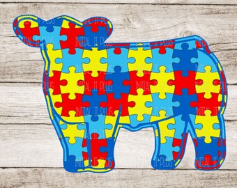Autism awareness show cow digital file, Stock show cow, Show cow PNG, Show Life Cow PNG Digital Download Sublimation