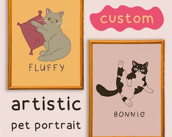 Artistic cat illustration, cat illustration, Pet custom illustration, Drawing Cat, Funny cat Portrait, Cat Lover Gift, Digital Download