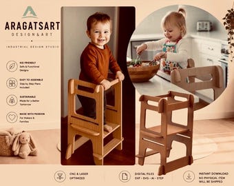 Montessori Learning Tower Kitchen Helper Plans: DIY Plywood CNC Laser Cut Files (Digital Download)