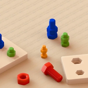 Montessori Nuts Bolts Stacking Toy – Educational 3D Print Tool Set (STL Digital Download)