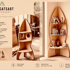 Montessori ROCKET Corner Shelf Plans: DIY Plywood CNC Book Toy Shelves (Digital Download)