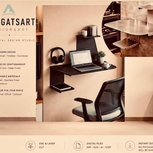 Lasergesneden metalen wandplank voor op het bureau – doe-het-zelf modern decoratief metalen model (digitale download)