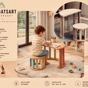 Montessori Toddler Circle Table Chair Set Plans: DIY Plywood CNC Files (Digital Download)
