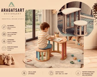 Montessori Toddler Circle Table Chair Set Plans: DIY Plywood CNC Files (Digital Download)